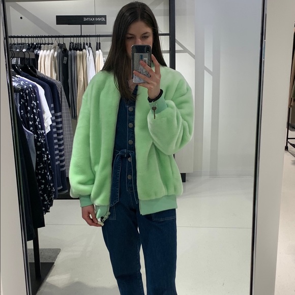 SOFTEST COAT EVER Tibi Faux Fur Bomber Style Jacket Green Small - Picture 4 of 9